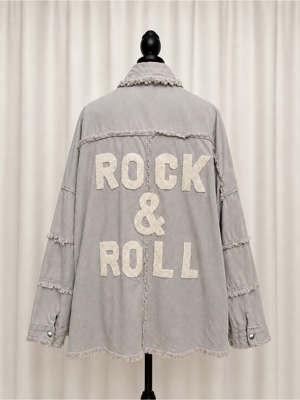 Elan Devan Rock & Roll Oversized Utility Shacket Gray Distressed Cotton Medium - Picture 4 of 16